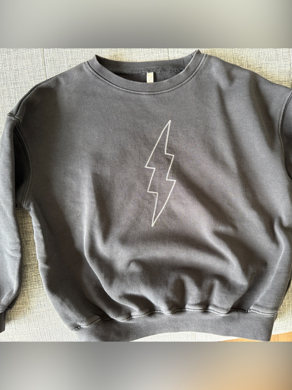 Rylee + Cru Kid’s Charcoal Crewneck with White Lightning Bolt